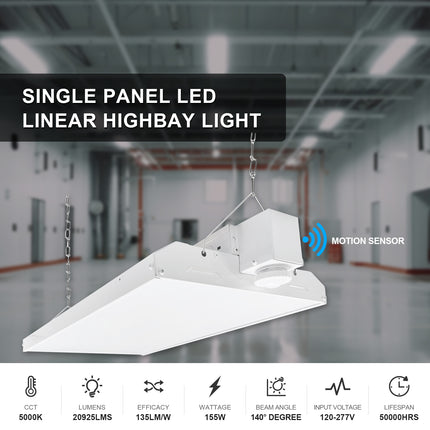 2FT 155W Integrated LED Linear High Bay with Motion Sensor,5000K,20925LM (4 Pack)
