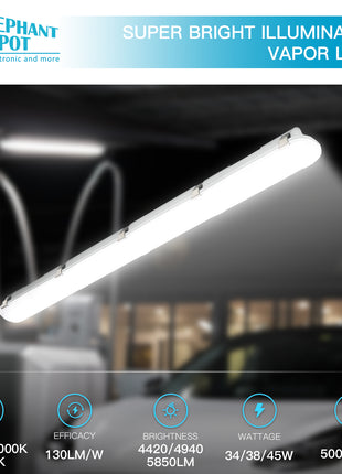 4Ft LED Vapor Tight Light Fixture, 3 Color Selectable 3500K-5000K, Lumen Adjustable 4420/4940/5850LM,120-277V, 0-10V Dimmable Vapor Proof Parking Garage Light Fixture UL & DLC Listed