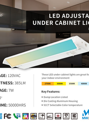 10 Inch 5CCT Linkable under Cabinet Light 4pack, Lens Adjustable up to 36˚, 350 Lumens, Dimmable, Energy Star,