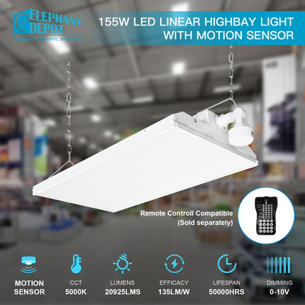2FT 155W Integrated LED Linear High Bay with Motion Sensor,5000K,20925LM (4 Pack)