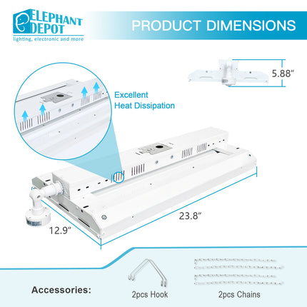 2FT 155W Integrated LED Linear High Bay with Motion Sensor,5000K,20925LM (4 Pack)