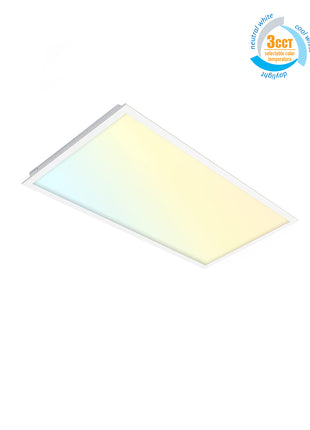 2x4ft LED Flat Panel Troffer Light, Wattage Adjustable 30/40/50W, 3 Color Selectable 3500K-5000K, 120-277V, 0-10V Dimmable Recessed Back-Lit Drop Ceiling Lights, Damp Rated