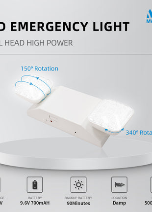Led White Emergency Light Fixtures,Two Adjustable Light Head Emergency Lighting Fixtures With Battery Backup (12 Packs)