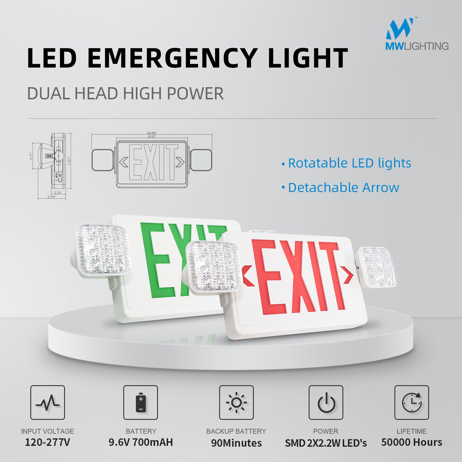 Exit Led Light Led Exit Sign Emergency Lights with Battery Back up,2 Led Adjustable H ...