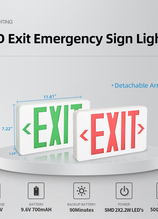 Red/Green Led Emergency Exit Sign Light With Battery Backup,UL Listed,Commercial Wall Mount Emergency Lighting（12 packs）