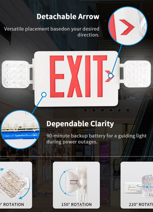 Led Exit Sign with Battery Backup,Red/Green Letter Emergency Lights(6 Packs) ,2 Adjustable Heads Lights