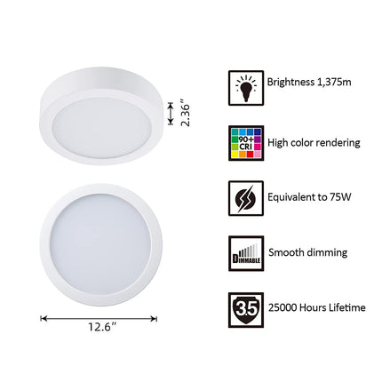 13 Inch 25W LED Flush Mount Ceiling Light,5CCT,1375Lumens,Dimmable,10Pack