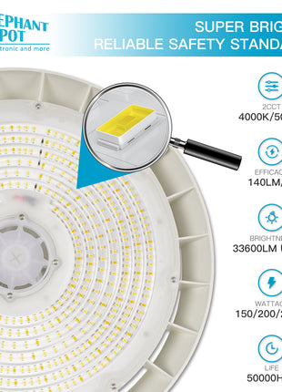 LED UFO High Bay,3 Wattage Selectable,4000K/5000K,Up to 32400LM,Dimmable