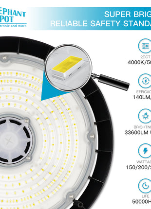 LED UFO High Bay,3 Wattage Selectable,4000K/5000K,Up to 32400LM,Dimmable