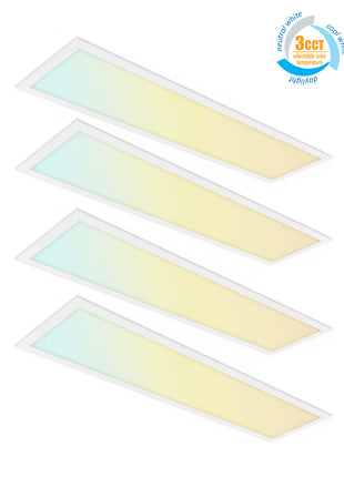 1x4FT LED Dimmable Flat Panel Light，3CCT with Watte Selectable,Up to 4400Lumens,4Pack