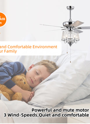 52 Inch Crystal Ceiling Fan With Light, Noiseless Reversible AC Motor ( Bulbs Not Included )