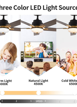 52 Inch Ceiling Fans with 3CCT LED Lights and Remote Control
