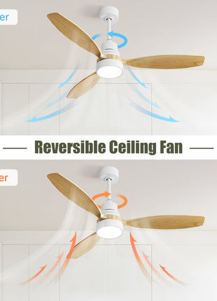 52 Inch Wood Ceiling Fan With 3CCT LED Light And Remote Control