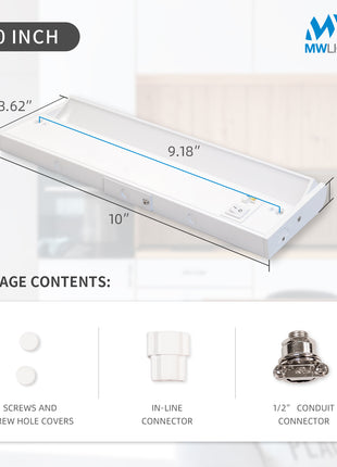 10 Inch 5CCT Linkable under Cabinet Light 4pack, Lens Adjustable up to 36˚, 350 Lumens, Dimmable, Energy Star,