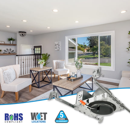 4 Inch IC-rated Airtight Shallow Recessed Housing Can for New Constructions, IC-rated, ceiling joists and drop ceiling installations