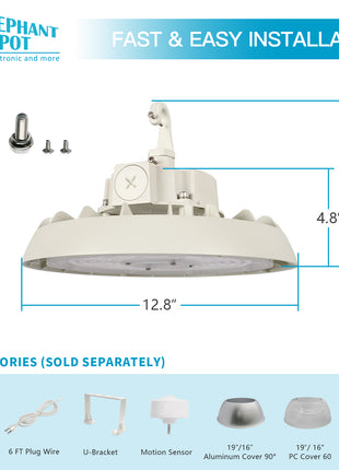 LED UFO High Bay,3 Wattage Selectable,4000K/5000K,Up to 32400LM,Dimmable