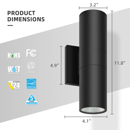 LED Cylinder Light Fixture 20W,1400 Lumens,3000K,Aluminum Housing,5Pack