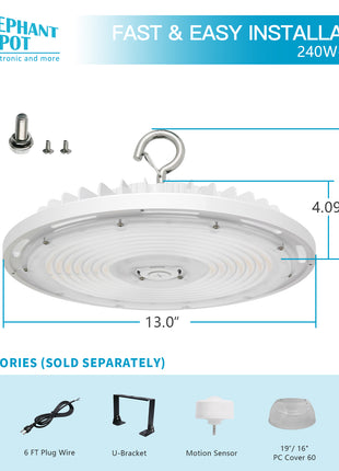 LED UFO High Bay,3CCT & Wattage Selectable,Up to  33600LM,0-10V Dimmable
