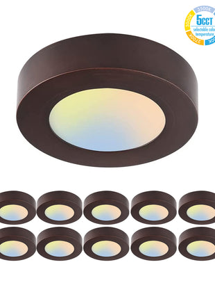 5.5 Inch 10.5W LED Flat Mount Ceiling Light,5CCT,580Lumens,Dimmable,10Pack