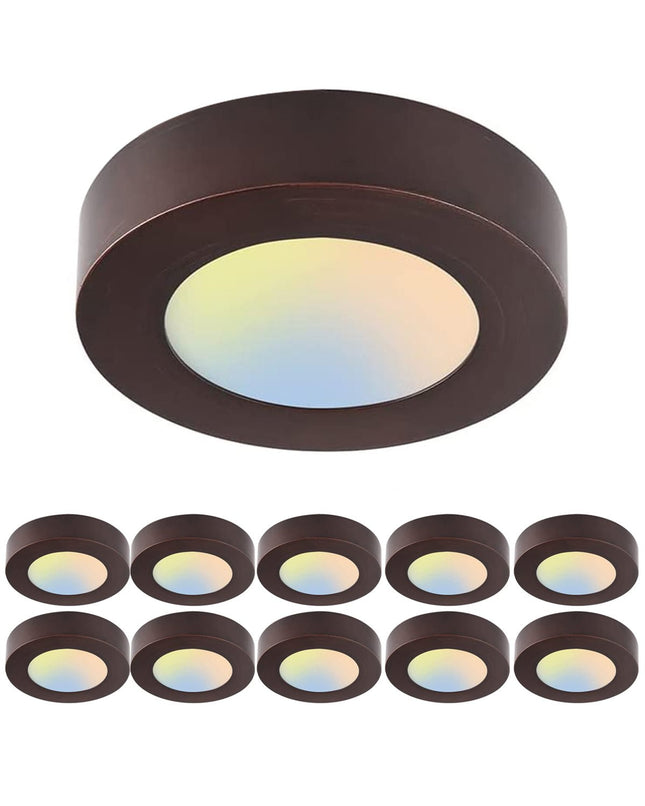5.5 Inch 10.5W LED Flat Mount Ceiling Light,5CCT,580Lumens,Dimmable,10Pack