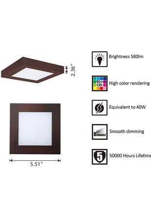 5.5 Inch 10.5W LED Square  Flush Mount Ceiling Light,5CCT,580Lumens,10Pack
