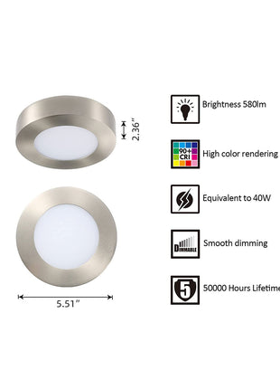5.5 Inch 10.5W LED Ceiling Light Flush Mount,5CCT,580Lumens,Dimmable,10Pack