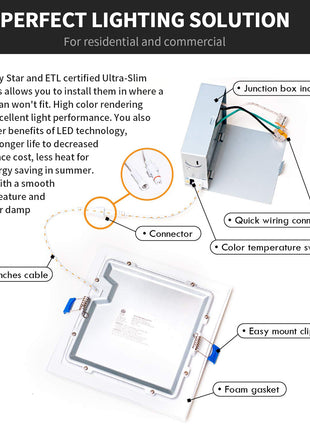 8 Inch 18W Slim Canless Baffle Recessed Light,5CCT,1500 Lumen,12Pack