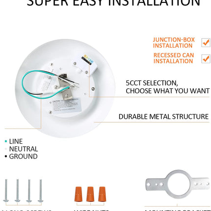 6 Inch 15W LED Disk Light,5CCT,1050LM,CRI 90,Dimmable