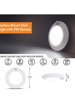 6 Inch 14W LED Motion Sensor LED Disk Light,3000K,950Lumens,4Pack