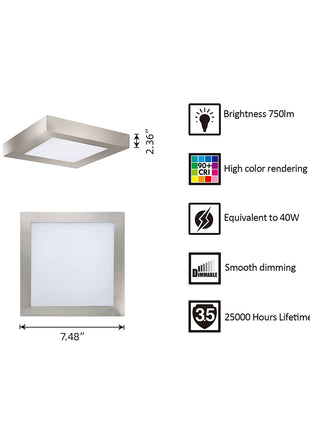 7 Inch 13.5W LED Square Ceiling Light Flush Mount,5CCT,750Lumens,10Pack
