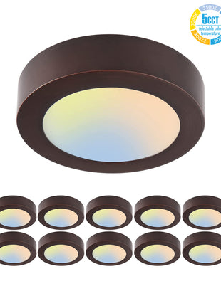 7 Inch 13.5W LED Flat Mount Ceiling Light,5CCT,750Lumens,Dimmable,10Pack