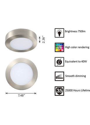 7 Inch 13.5W LED Ceiling Light Flush Mount,5CCT,750Lumens,Dimmable,10Pack