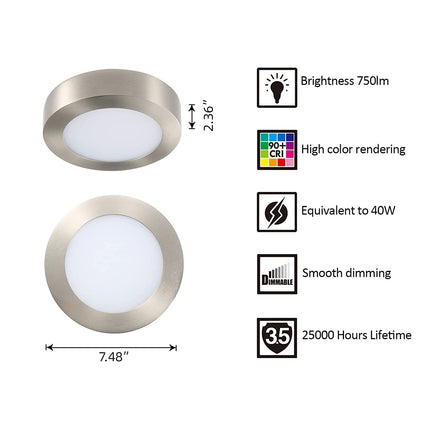 7 Inch 13.5W LED Ceiling Light Flush Mount,5CCT,750Lumens,Dimmable,10Pack