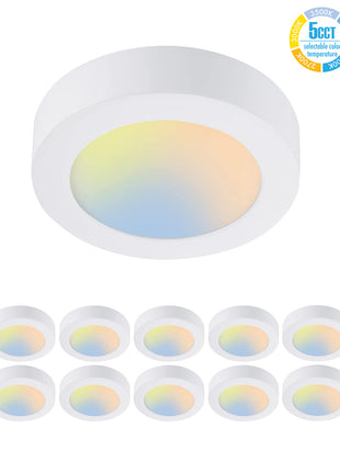 7 Inch 13.5W LED Flush Mount Ceiling Light,5CCT,750Lumens,Dimmable,10Pack