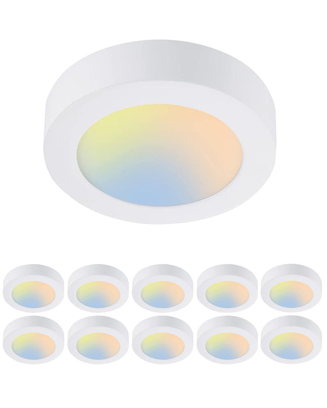 7 Inch 13.5W LED Flush Mount Ceiling Light,5CCT,750Lumens,Dimmable,10Pack