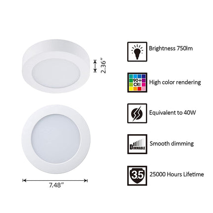 7 Inch 13.5W LED Flush Mount Ceiling Light,5CCT,750Lumens,Dimmable,10Pack