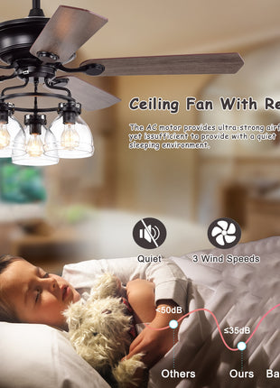 52-in Farmhouse Glass Shade 5-blade Reversible Ceiling Fan With Lights And Remote