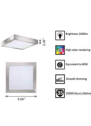 9 Inch 18.5W LED Square Ceiling Light Flush Mount,5CCT,1050Lumens,10Pack