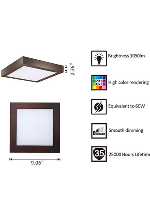 9 Inch 18.5W LED Square  Flush Mount Ceiling Light,5CCT,1050Lumens,10Pack
