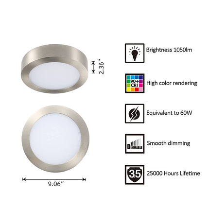 9 Inch 18.5W LED Ceiling Light Flush Mount,5CCT,1050Lumens,Dimmable,10Pack