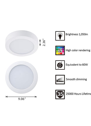 9 Inch 18.5W LED Flush Mount Ceiling Light,5CCT,1050Lumens,Dimmable,10Pack
