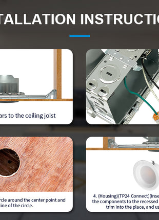 4 Inch IC-rated Airtight Shallow Recessed Housing Can for New Constructions, IC-rated, ceiling joists and drop ceiling installations