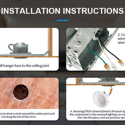 4 Inch IC-rated Airtight Shallow Recessed Housing Can for New Constructions, IC-rated, ceiling joists and drop ceiling installations