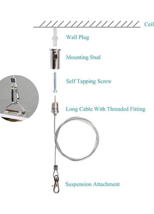 5 ft Ceiling Suspension Cable Hanging Kit for Ceiling Mount Fixtures, Stainless Steel, Length Adjustable