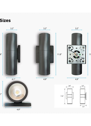 LED Cylinder Light Fixture 20W,1400 Lumens,3000K,Aluminum Housing