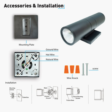 LED Cylinder Light Fixture 20W,1400 Lumens,3000K,Aluminum Housing