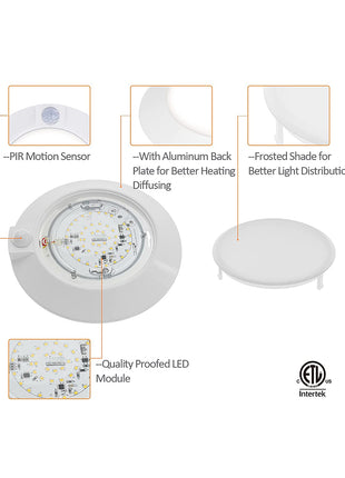 4 Inch 10W LED Motion Sensor Disk Light,3000K,650Lumens,4Pack